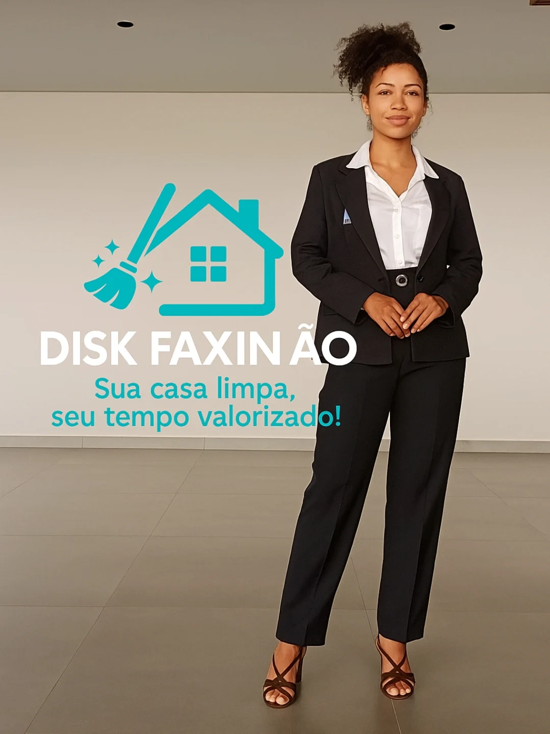 Fundadora da Disk Faxinao com uniforme profissional